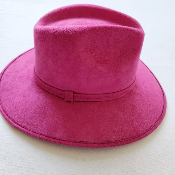 Accessories - Fuschia Pink Suede Wide-Brim Rancher Fedora Hat Mexico Boho Rodeo Western Pretty